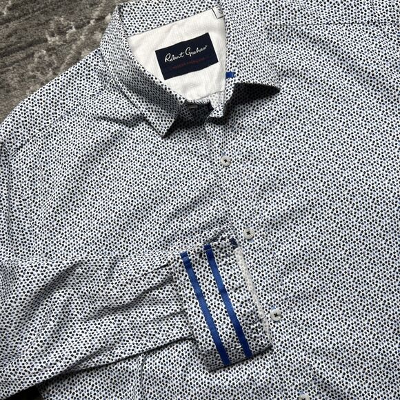 Robert Graham Modern Americana Flip Cuff Shirt Mens XL Tailored White Blue Dots - Picture 1 of 10